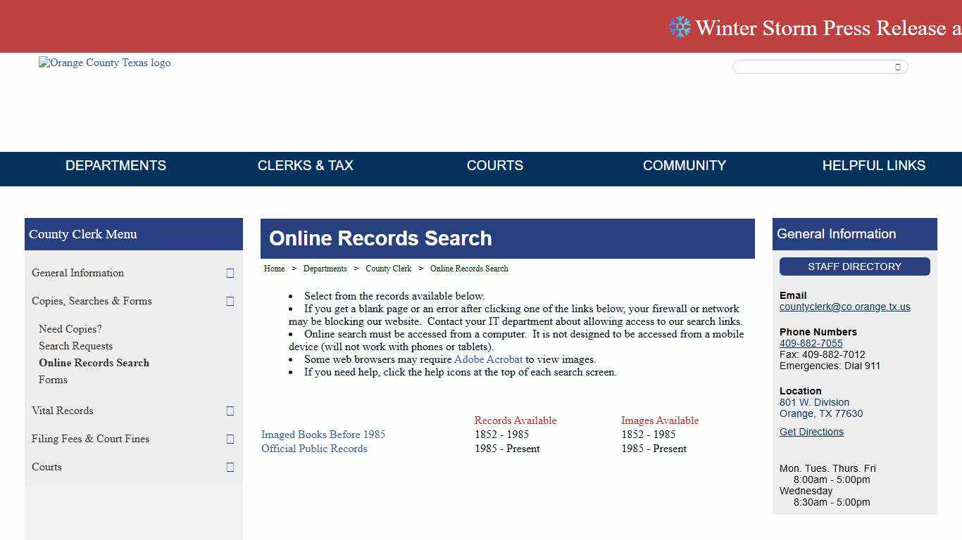 Welcome to the Official Website of Orange County, Texas - Online Records Search